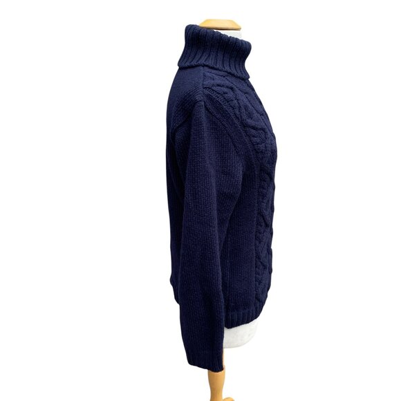 Peregrine England 100% Wool Cable Knit Sweater Navy Blue Fisherman Turtleneck-M - Picture 6 of 9